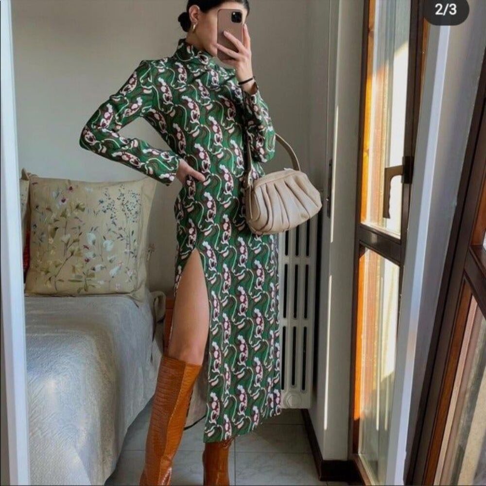 ZARA PRINTED MIDI DRESS Size XS